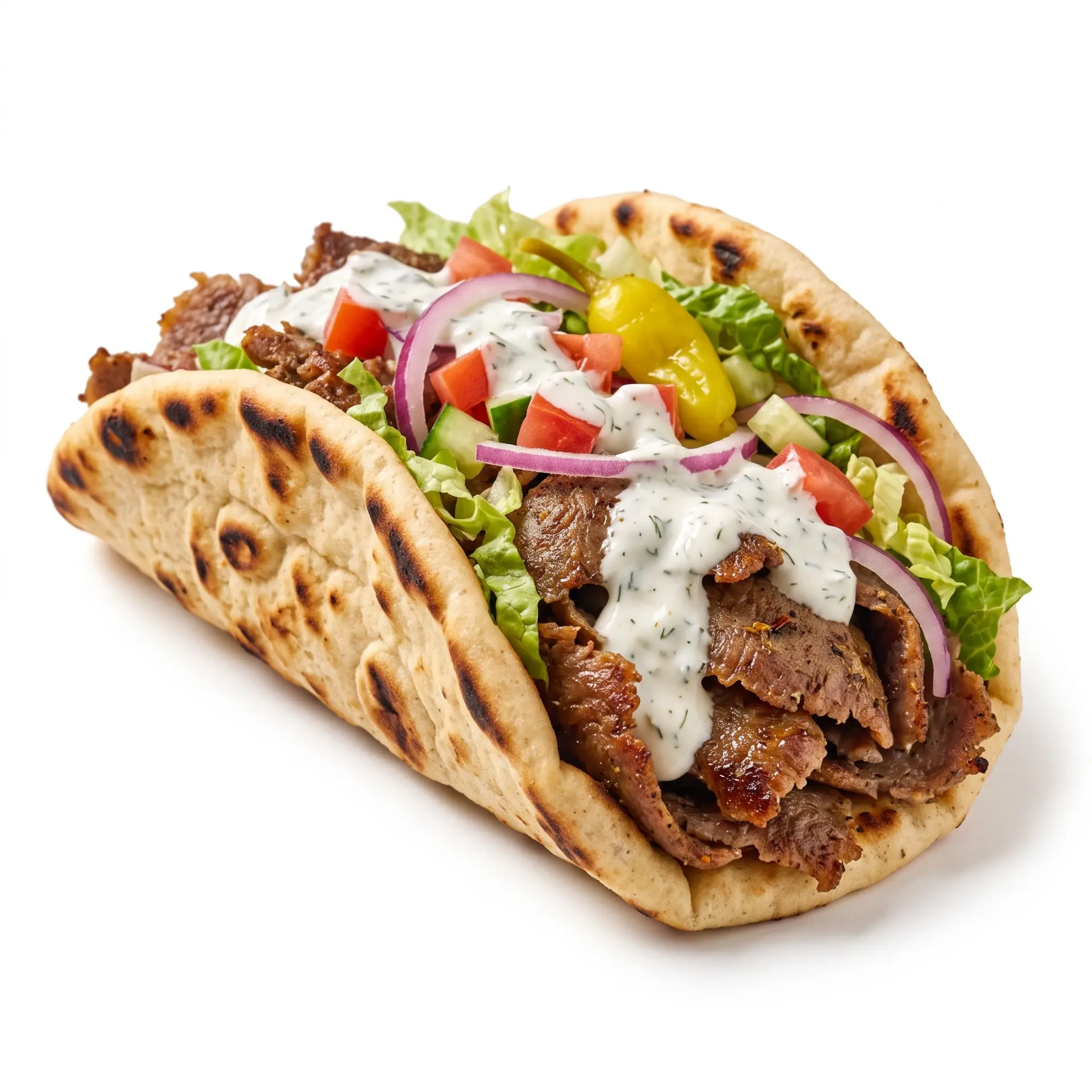 Gyro the Hero pita wrap with lamb and beef and vegetables